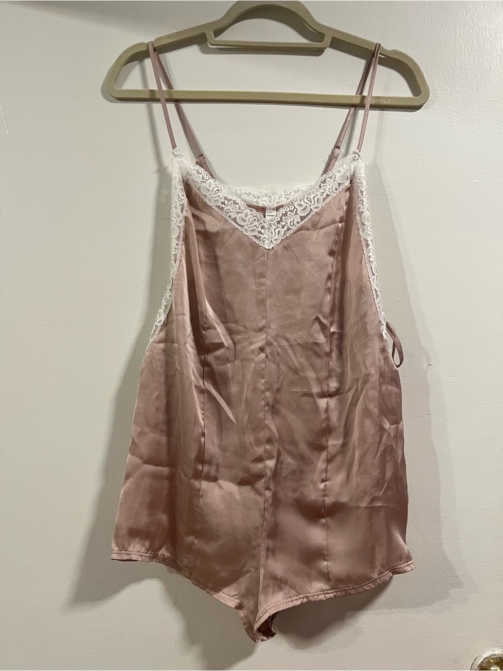Garage Blush Pink Satin Lace-Trim Romper Slip